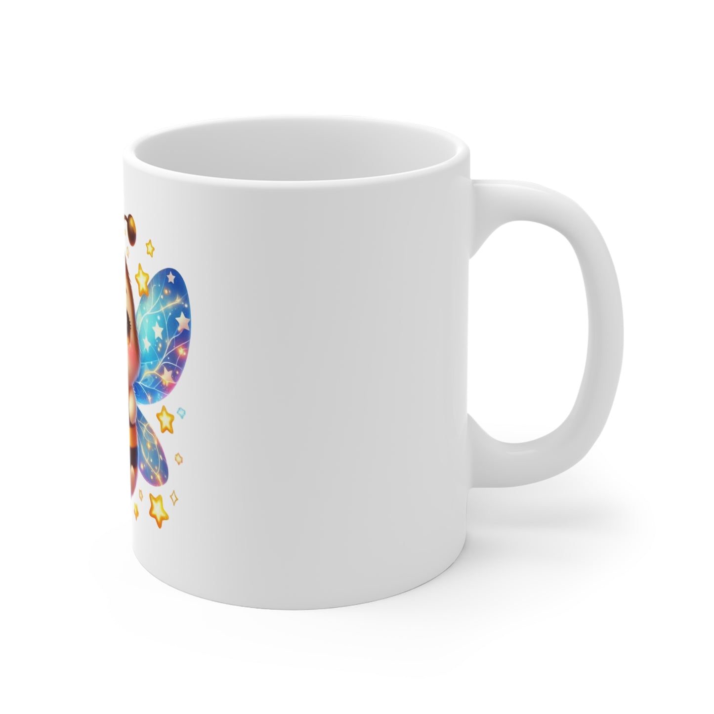 Cute Patriotic Bee Coffee Mug – Kawaii Starry Bumblebee Mug – Red White Blue Glow Wings Cup – Adorable USA Gift Mug 11oz