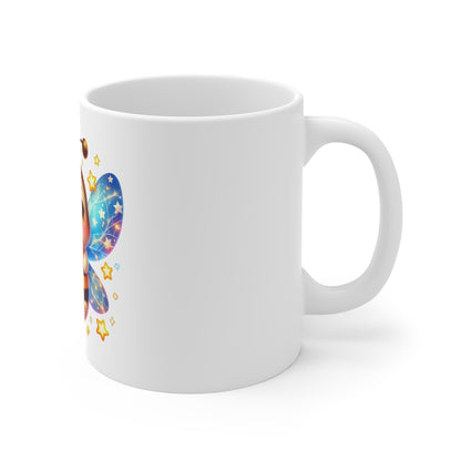 Cute Patriotic Bee Coffee Mug – Kawaii Starry Bumblebee Mug – Red White Blue Glow Wings Cup – Adorable USA Gift Mug 11oz