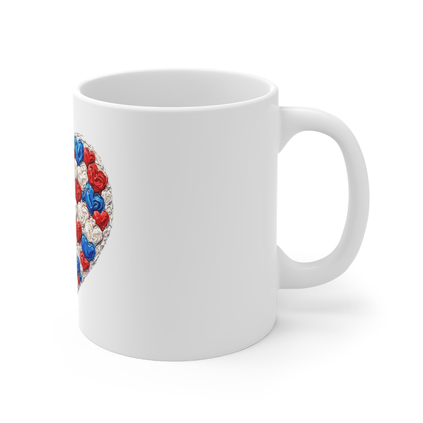 Patriotic Heart Mug — Red White Blue Heart Pattern 11oz Coffee Cup