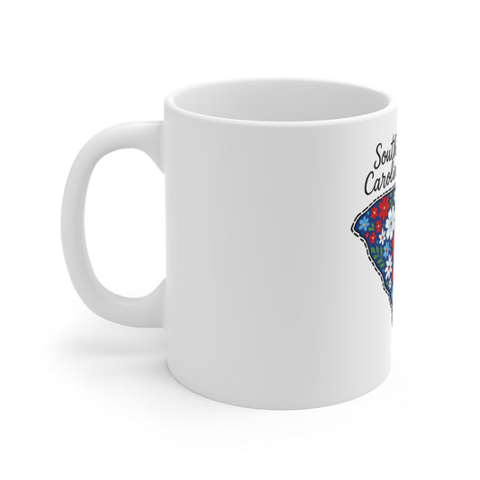 South Carolina Floral State Mug — 11oz Patriotic Red, White & Blue Gift