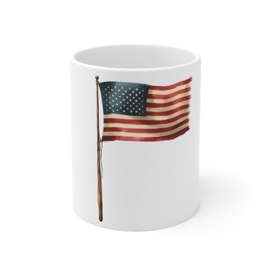 Vintage American Flag Coffee Mug – Rustic USA Flag Mug – Classic Patriotic Cup – Weathered Stars and Stripes Mug Mug 11oz