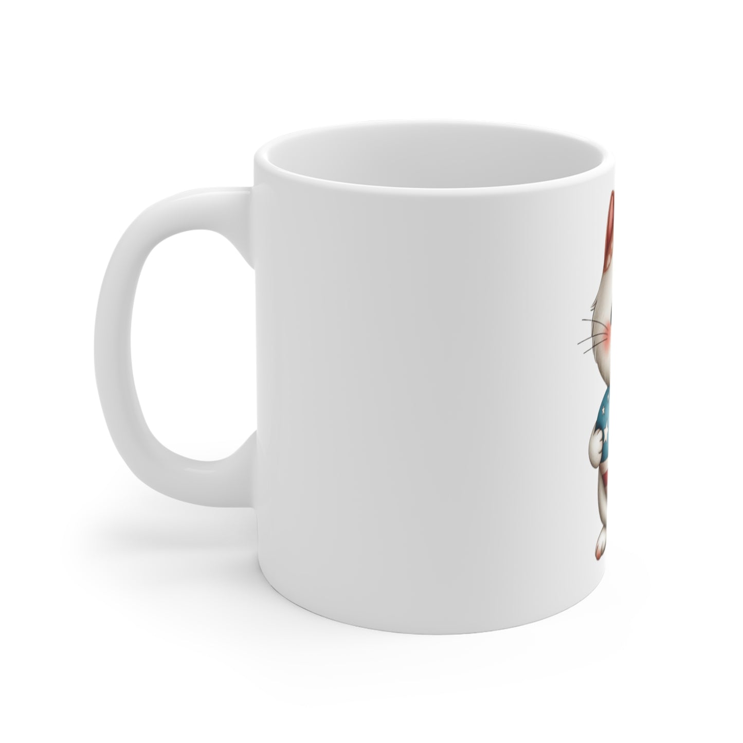 Patriotic Kitten Heart Coffee Mug – Cute Americana Cat Mug – Red White Blue Heart Cat Cup – Adorable 4th of July Gift Mug Patriotic Kitten Mug — Cute Cat Holding American Flag Heart, 11oz