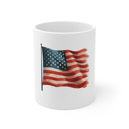 American Flag Coffee Mug – 11oz Patriotic Ceramic Mug for Veterans, 4th of July & Memorial Day