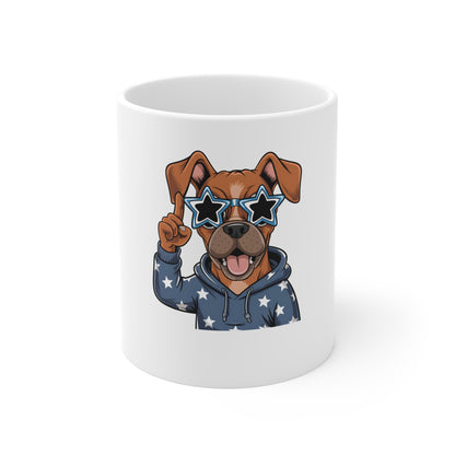 Patriotic Pup Coffee Mug — Dog Wearing Star Sunglasses 11oz