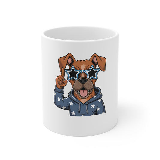 Patriotic Pup Coffee Mug — Dog Wearing Star Sunglasses 11oz