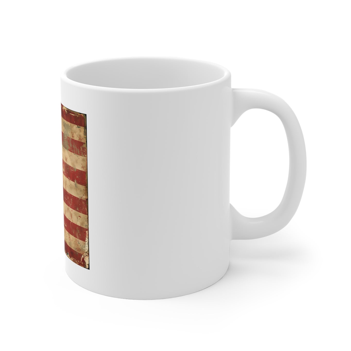 Vintage Flowing American Flag Coffee Mug – Distressed Retro USA Flag Mug – Worn Americana Stripe Design – Classic Patriotic Gift Vintage American Flag Mug - Patriotic 11oz Coffee Cup