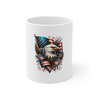 Patriotic Bald Eagle 11oz Mug — American Flag Coffee Cup (Fourth of July)