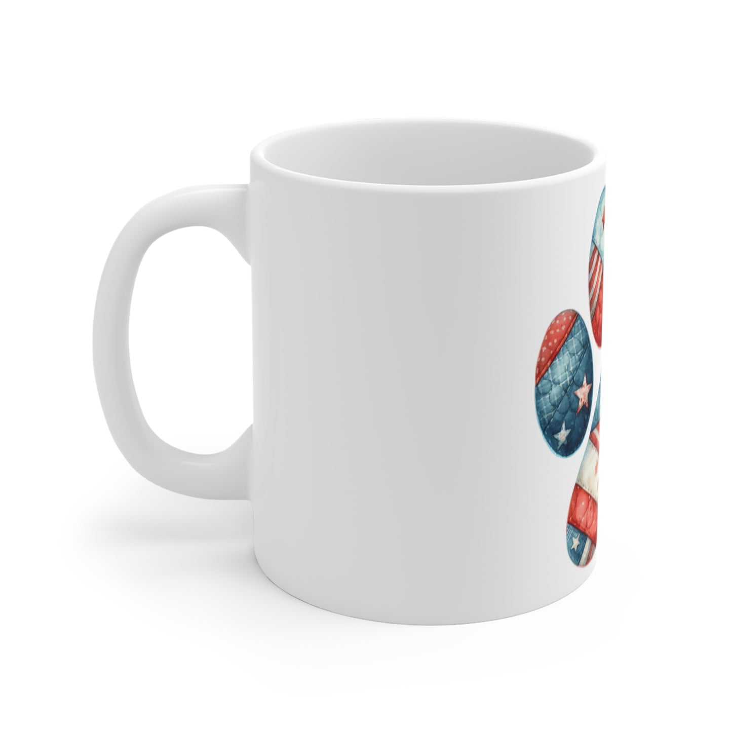Patchwork Americana Paw Coffee Mug – Soft Vintage Patriotic Dog Paw Mug – Red White Blue Quilt Style Mug – USA Dog Lover Gift Patriotic Paw Print Mug – 11oz American Flag Pet Lover Coffee Cup
