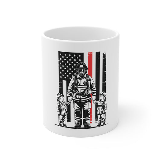 Firefighter American Flag Mug – Thin Red Line Fireman Coffee Mug – Patriotic Firefighter Tribute Cup – USA Hero Mug Mug 11oz