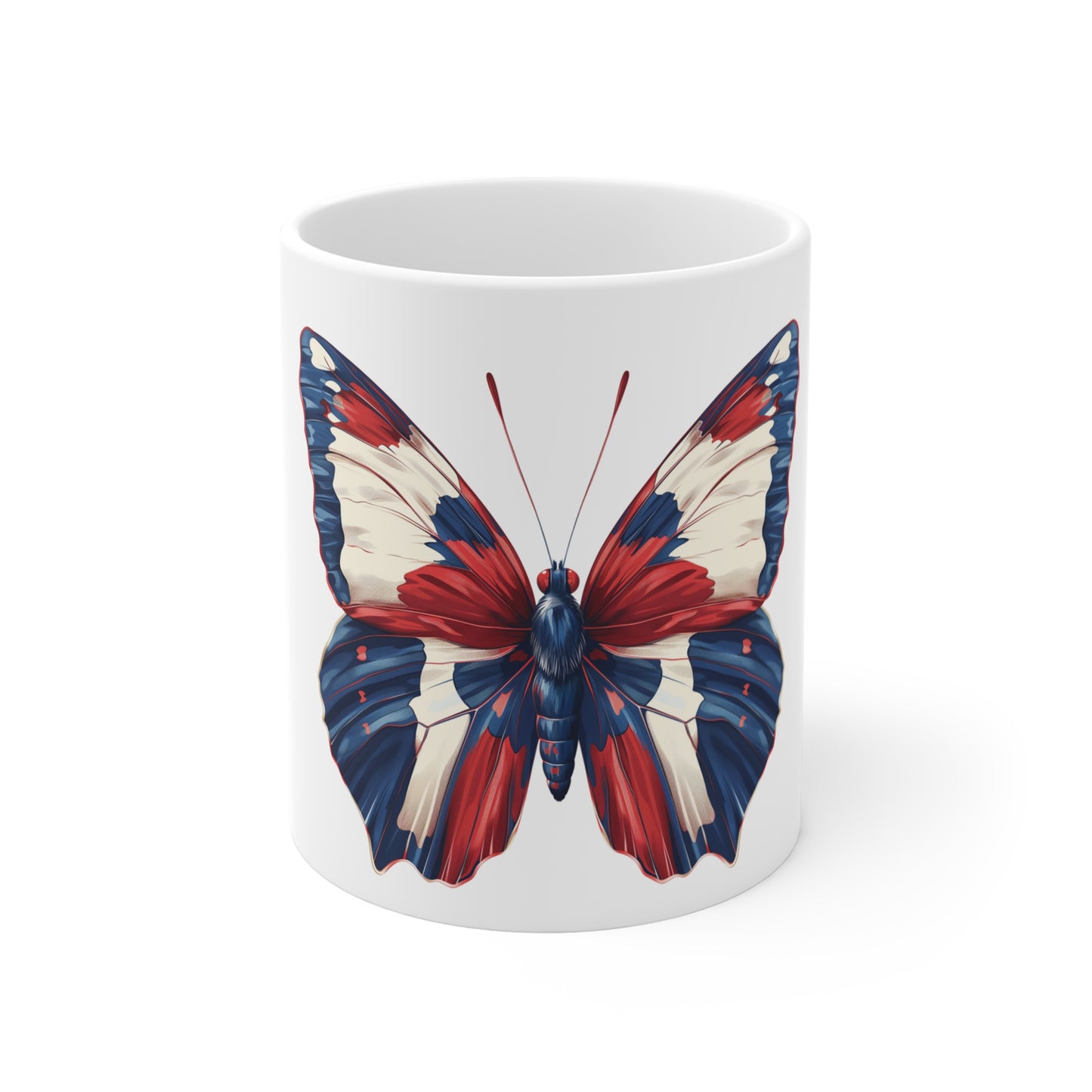 Patriotic Butterfly Coffee Mug – Red White Blue Butterfly Mug – Americana Wings Art Cup – Bold USA Nature Mug – Unique Gift Mug Mug 11oz