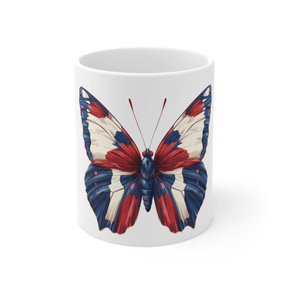 Patriotic Butterfly Coffee Mug – Red White Blue Butterfly Mug – Americana Wings Art Cup – Bold USA Nature Mug – Unique Gift Mug Mug 11oz