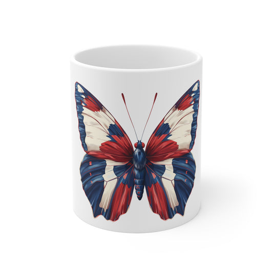 Patriotic Butterfly Coffee Mug – Red White Blue Butterfly Mug – Americana Wings Art Cup – Bold USA Nature Mug – Unique Gift Mug Mug 11oz