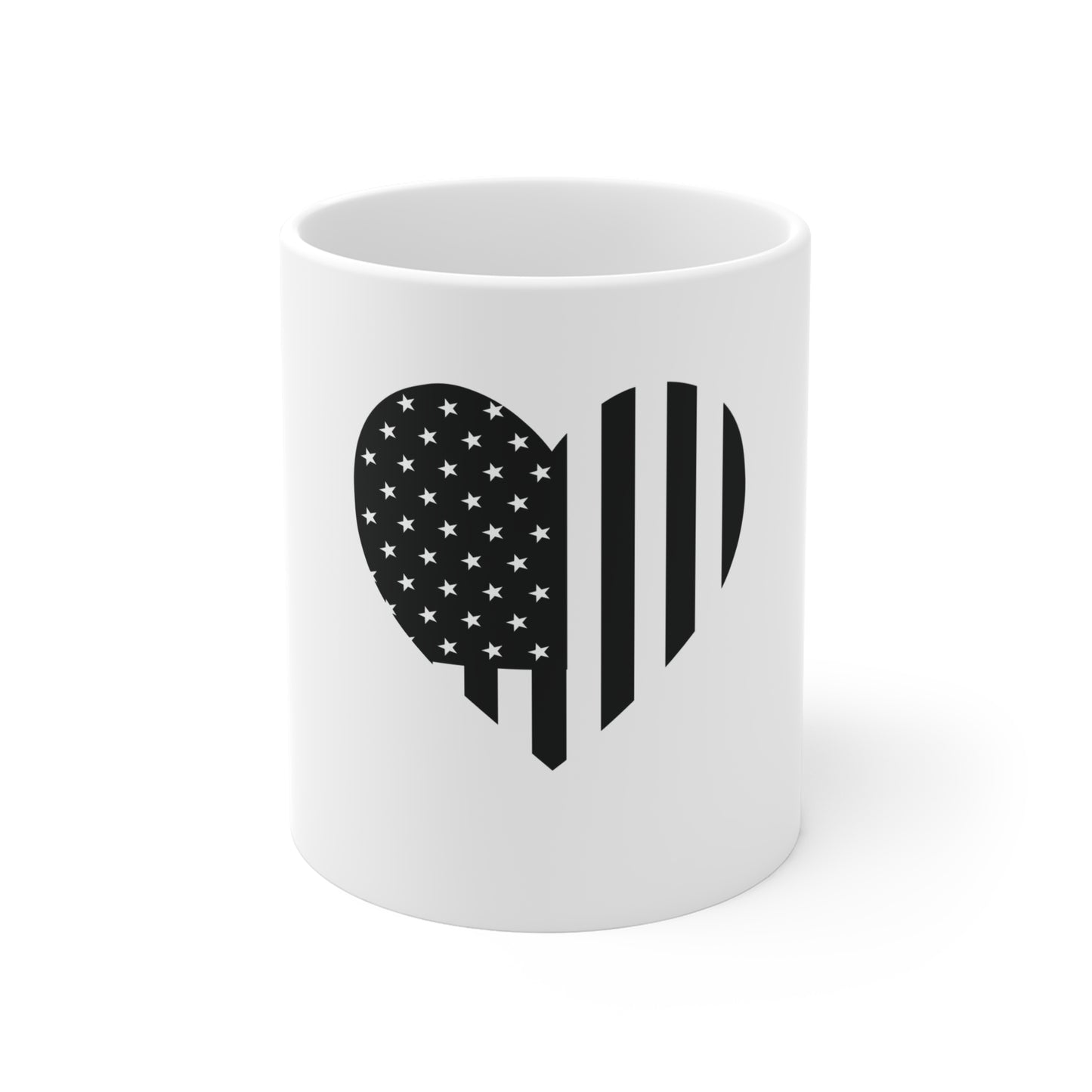 Stealth American Flag Heart Coffee Mug – Blacked Out USA Heart Mug – Minimalist Vertical Stripe Patriotic Cup – Subtle Freedom Gift Mug Mug 11oz