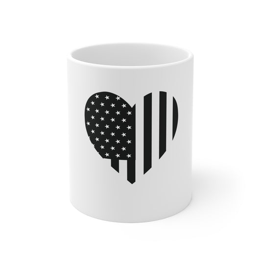 Stealth American Flag Heart Coffee Mug – Blacked Out USA Heart Mug – Minimalist Vertical Stripe Patriotic Cup – Subtle Freedom Gift Mug Mug 11oz