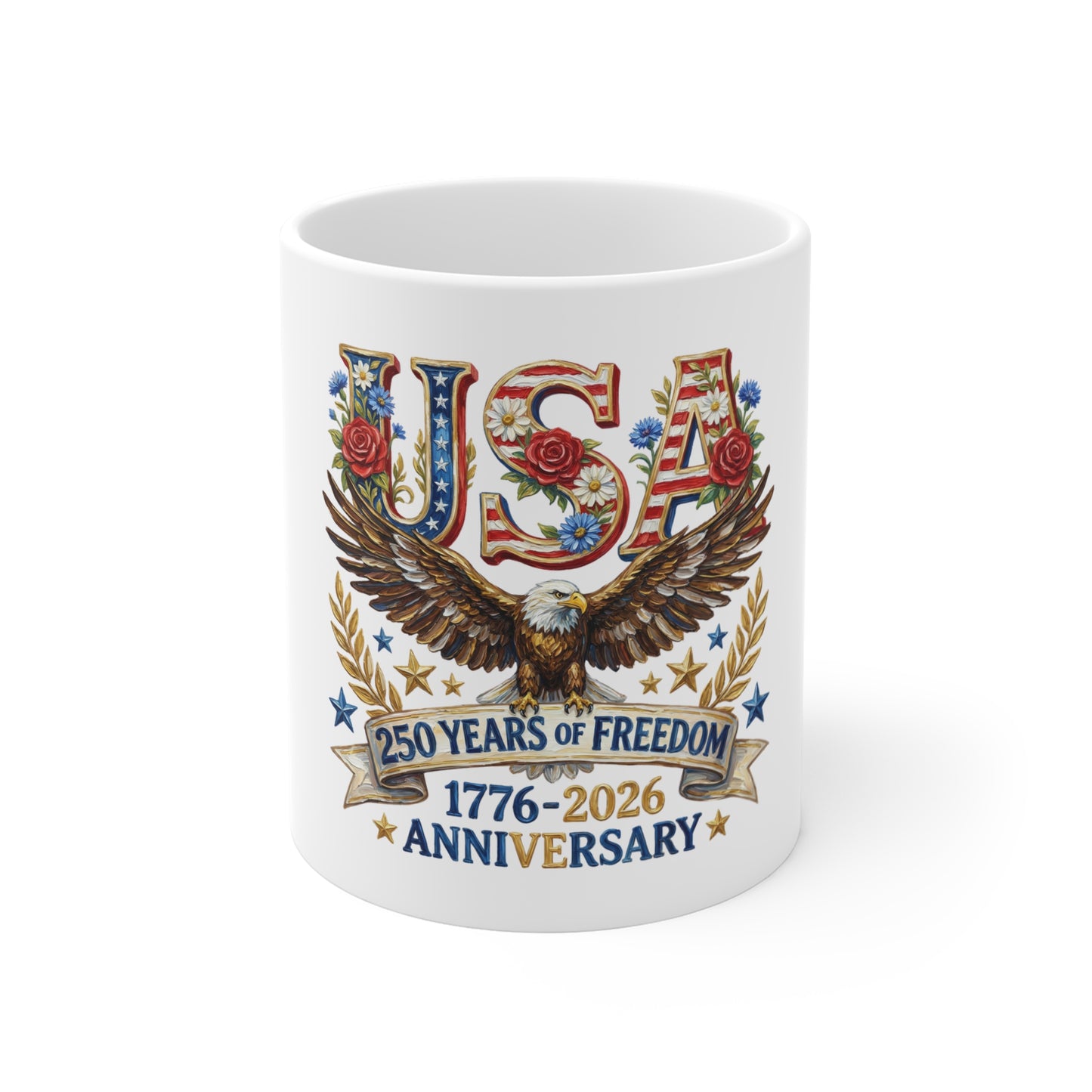 USA 250 Years of Freedom 1776-2026 Anniversary Mug — Patriotic Eagle Coffee Cup