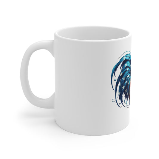 Patriotic Rooster Coffee Mug – Flowing American Flag Chicken Design – Red White Blue Farmhouse Mug – USA Pride Gift American Flag Rooster Coffee Mug — Patriotic 11oz Tea Cup