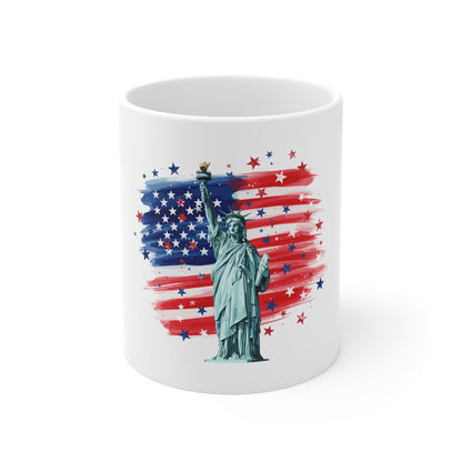 Statue of Liberty American Flag Mug — Patriotic 11oz Coffee Cup for 4th of July & Veterans