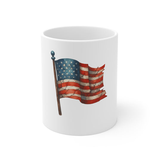 American Flag Mug - Vintage USA Patriotic 11oz Coffee Cup