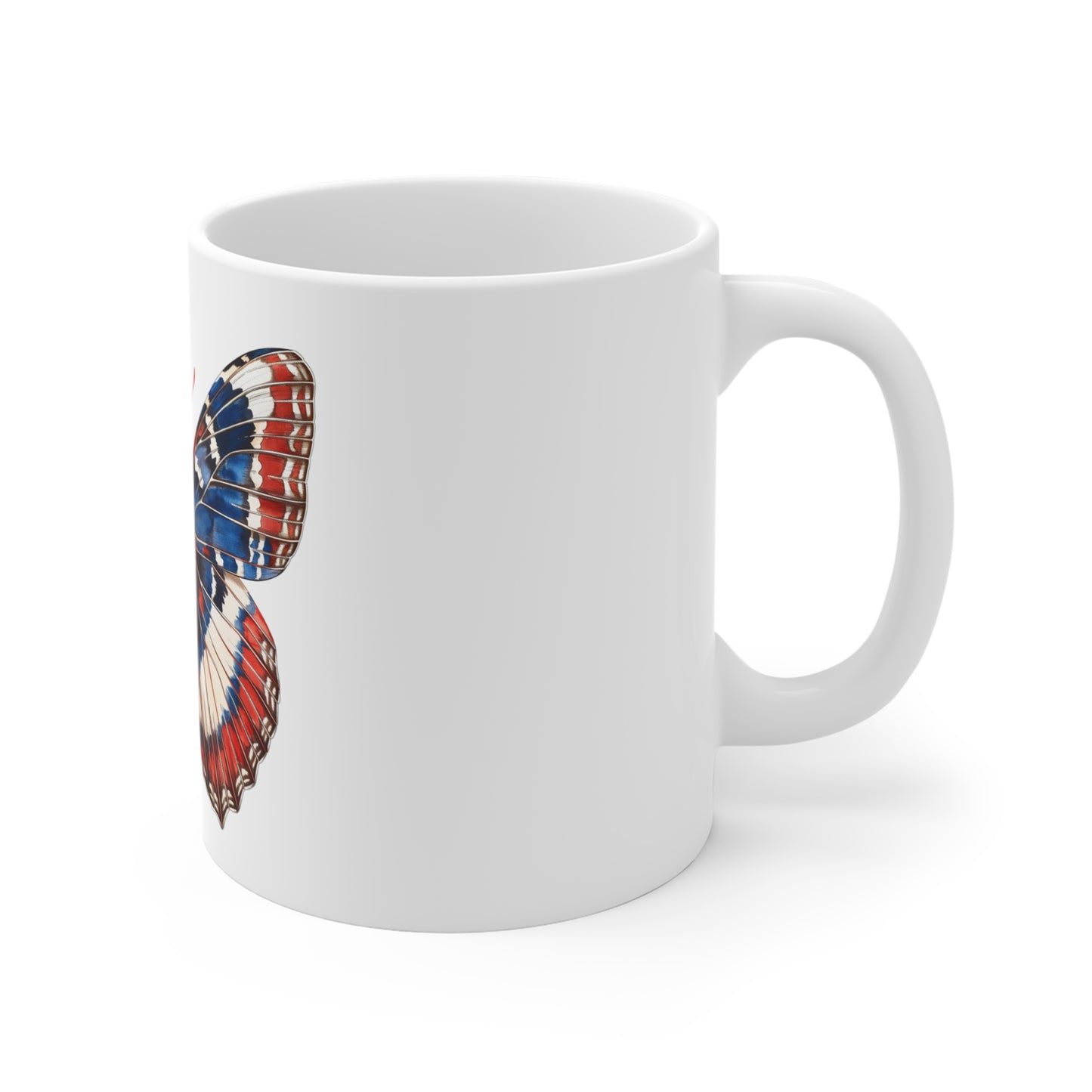 Patriotic Vintage Butterfly Mug – Red White Blue Classic Wing Coffee Mug – Americana Heritage Butterfly Cup – Timeless USA Gift Mug Mug 11oz