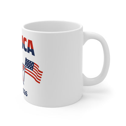 America 1776–2026 Anniversary Coffee Mug – Patriotic Star & Flag Mug – USA 250th Celebration Mug – Bold Americana Graphic Cup America 1776–2026 Patriotic Mug — Red White Blue Flag Star Coffee Cup...