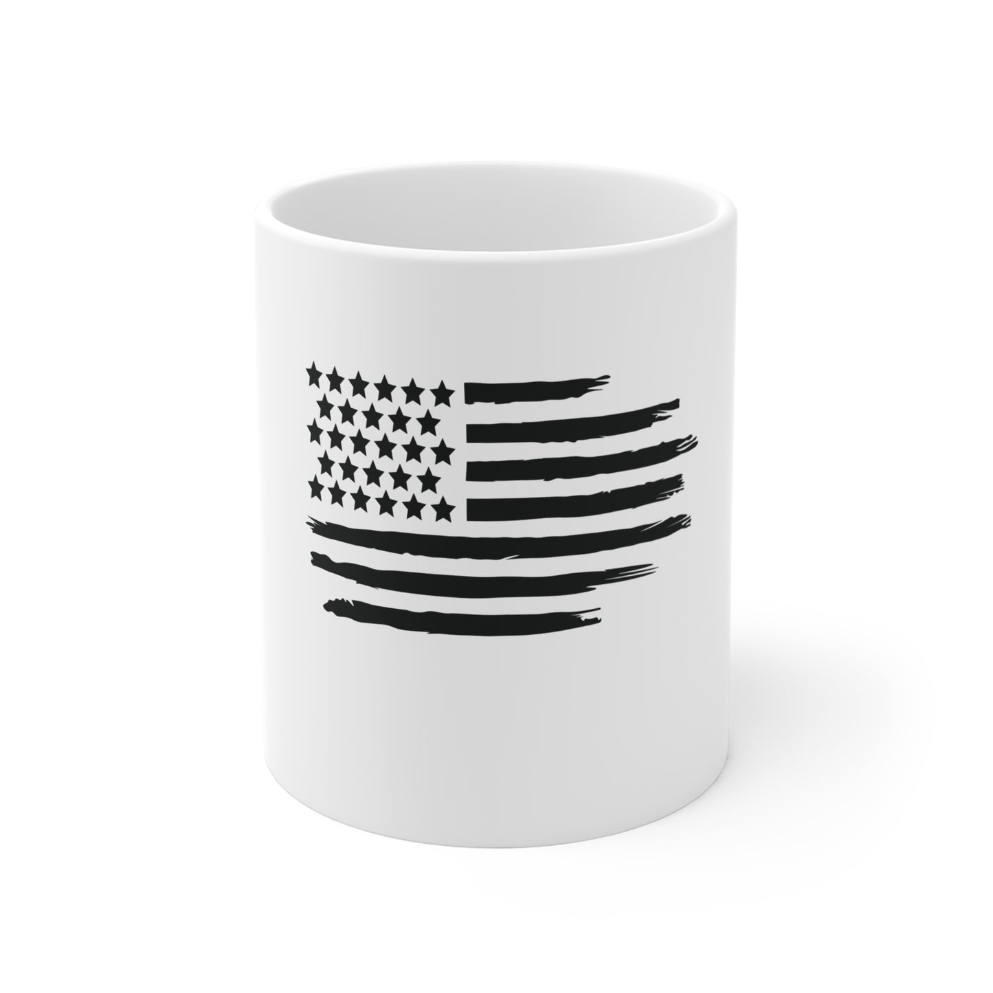 Black Distressed American Flag Coffee Mug – Classic USA Flag Mug – Stealth Patriotic Cup – Rugged Americana Gift Mug 11oz