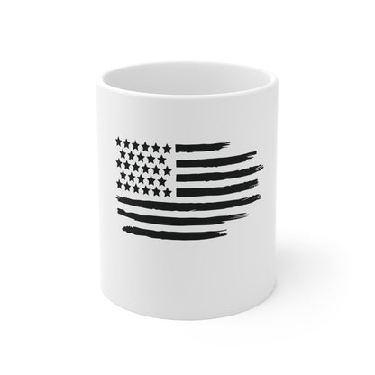 Black Distressed American Flag Coffee Mug – Classic USA Flag Mug – Stealth Patriotic Cup – Rugged Americana Gift Mug 11oz