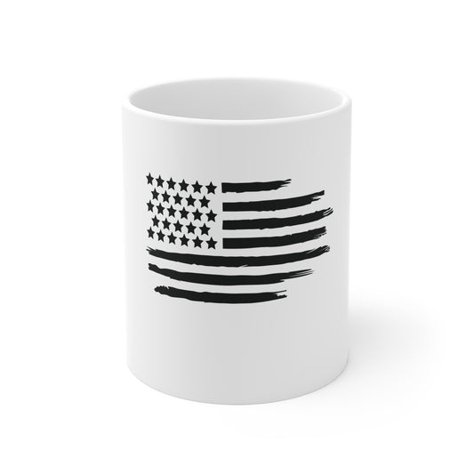 Black Distressed American Flag Coffee Mug – Classic USA Flag Mug – Stealth Patriotic Cup – Rugged Americana Gift Mug 11oz