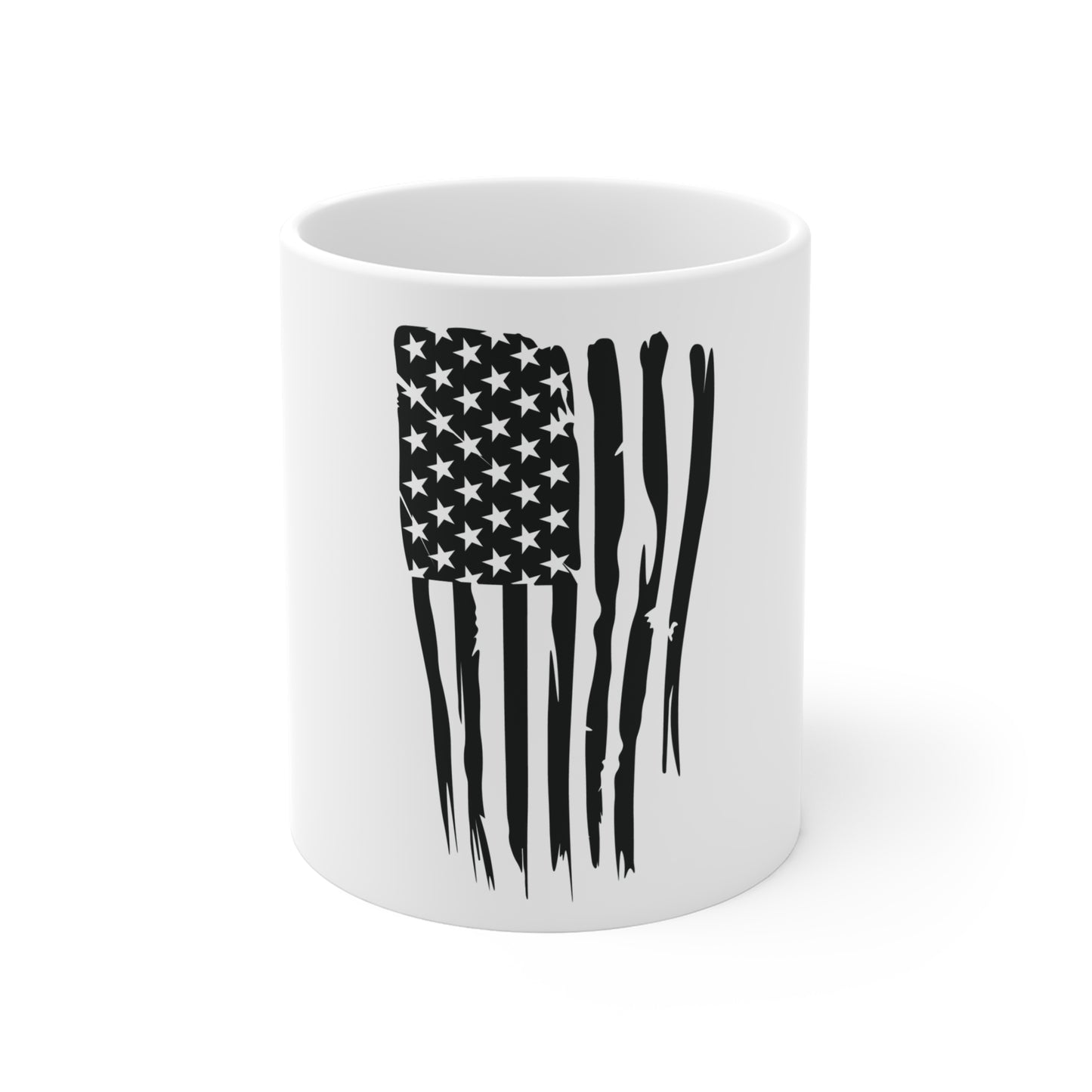 Blacked-Out Dripping American Flag Coffee Mug – Distressed Vertical USA Flag Mug – Stealth Patriotic Cup – Grunge Melt Flag Design Mug 11oz