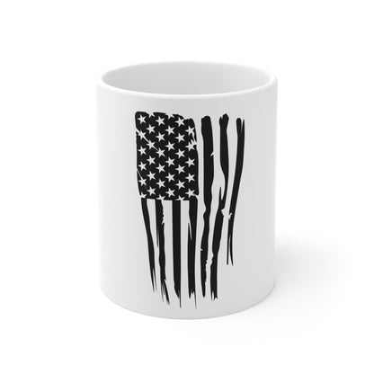 Blacked-Out Dripping American Flag Coffee Mug – Distressed Vertical USA Flag Mug – Stealth Patriotic Cup – Grunge Melt Flag Design Mug 11oz