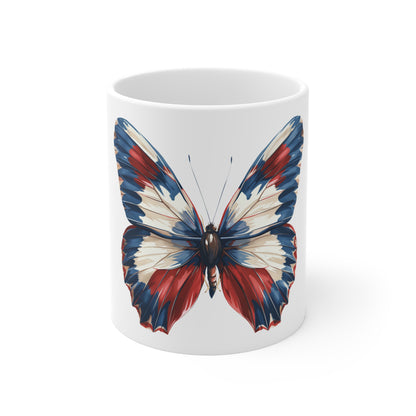 Patriotic Painterly Butterfly Mug – Red White Blue Brush Blend Butterfly Coffee Mug – Artistic Americana Nature Cup – USA Gift Mug Mug 11oz