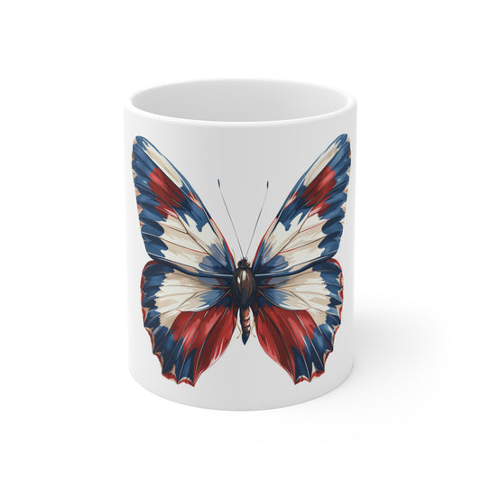Patriotic Painterly Butterfly Mug – Red White Blue Brush Blend Butterfly Coffee Mug – Artistic Americana Nature Cup – USA Gift Mug Mug 11oz