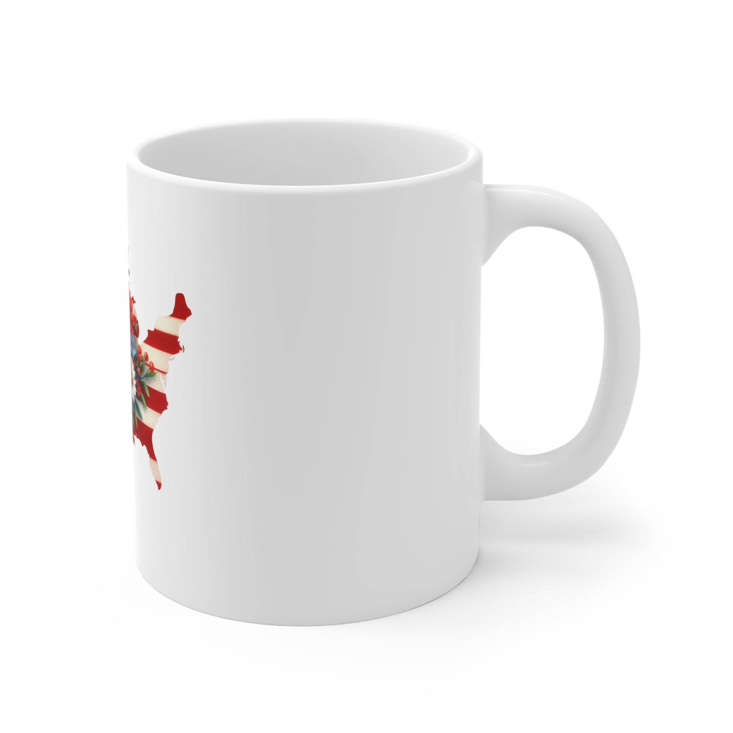 Patriotic USA Map Floral 11oz Coffee Mug — American Flag Bouquet Gift for Fourth of July