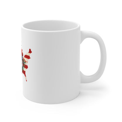 Patriotic USA Map Floral 11oz Coffee Mug — American Flag Bouquet Gift for Fourth of July