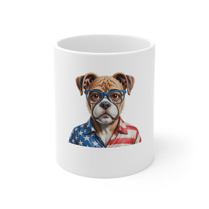 Patriotic Bulldog Mug — American Flag Dog Coffee Cup (11oz)
