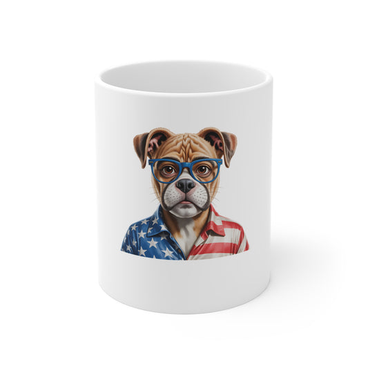 Patriotic Bulldog Mug — American Flag Dog Coffee Cup (11oz)