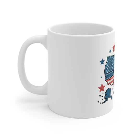 Patriotic USA Map Mug — Red, White & Blue Stars Coffee Cup (11 oz)