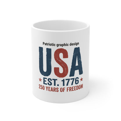 USA Est 1776 Freedom Coffee Mug – Vintage Patriotic USA Mug – Red White Blue Classic Americana Cup – Bold Independence Gift 11oz