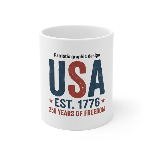 USA Est 1776 Freedom Coffee Mug – Vintage Patriotic USA Mug – Red White Blue Classic Americana Cup – Bold Independence Gift 11oz