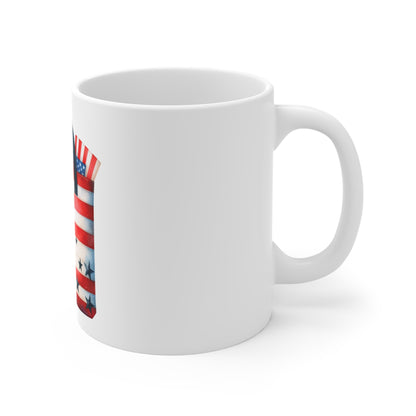 Patriotic Tote Mug — 11oz Coffee Cup with American Flag Bag Design