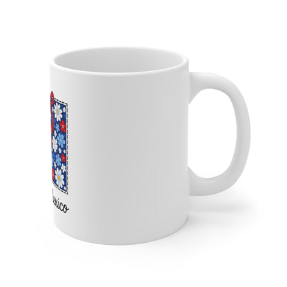 New Mexico Floral State Mug - Red, White & Blue Daisy Coffee Cup (11 oz)