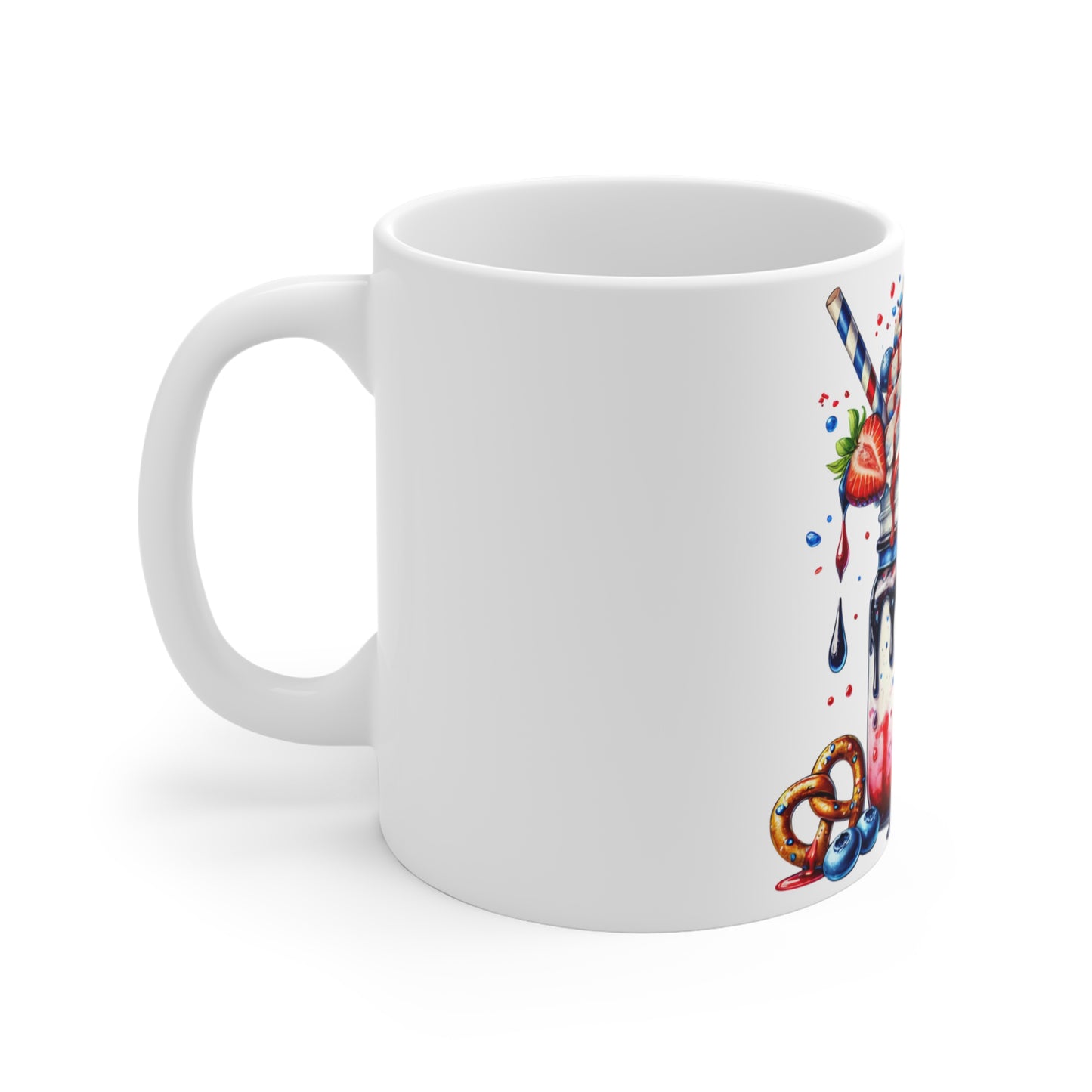 Patriotic Berry Milkshake Coffee Mug – 4th of July Mason Jar Dessert Mug – Red White Blue Ice Cream Sundae Cup with American FlagPatriotic Red White & Blue Dessert Mug — 11oz USA Flag Milkshake...
