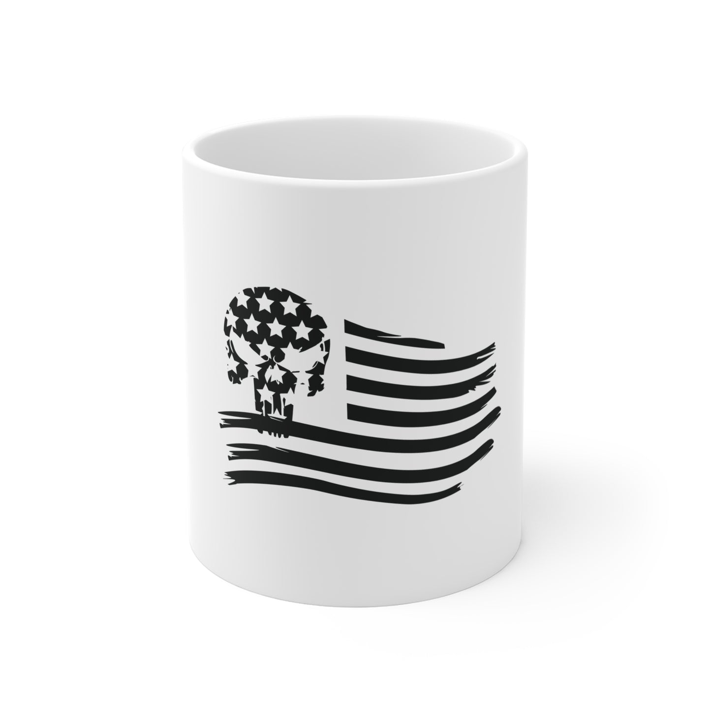 Blacked Out American Flag Skull Mug – Subtle Patriotic Skull Coffee Mug – Dark Tactical USA Cup – Distressed Flag Skull Mug Mug 11oz