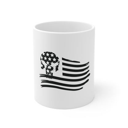 Blacked Out American Flag Skull Mug – Subtle Patriotic Skull Coffee Mug – Dark Tactical USA Cup – Distressed Flag Skull Mug Mug 11oz