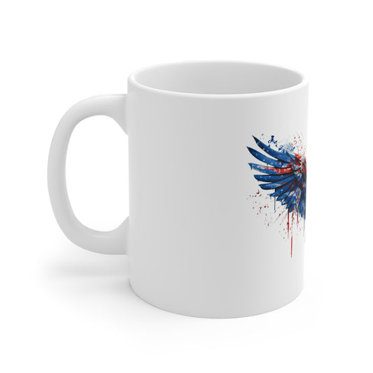 Patriotic Eagle Coffee Mug — 11oz Red, White & Blue Drip Art