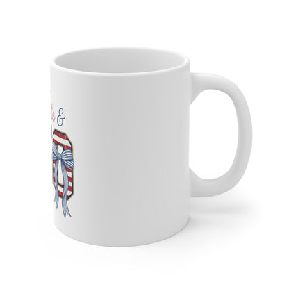 Red White & 250 Patriotic 11oz Coffee Mug — American Flag Number Design for 4th of July