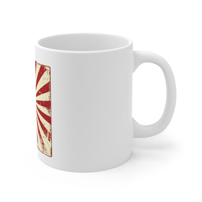 Retro American Flag Sunburst Coffee Mug – Vintage Patriotic USA Mug – Bold Stars & Stripes 11oz Ceramic Cup – Americana Gift