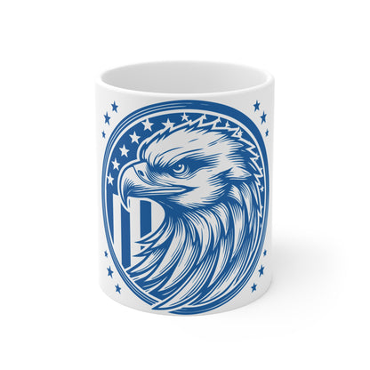 Patriotic Eagle Badge Coffee Mug – USA Eagle Crest Mug – American Flag Shield Cup – Bold Freedom Emblem Mug 11oz