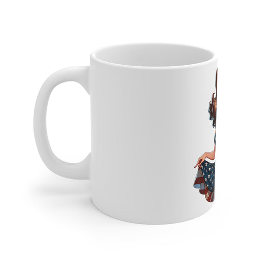 Patriotic Pin-Up Girl Mug – Vintage Americana Dress Coffee Mug – Retro USA Flag Woman Cup – Classic American Beauty Mug – Gift for Her Patriotic Pin-Up Girl Mug — 11oz American Flag Coffee Cup...