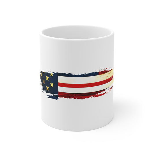 Patriotic Brush Stroke Mug – Modern USA Flag Coffee Cup – Minimal Red White Blue Accent Design Mug 11oz