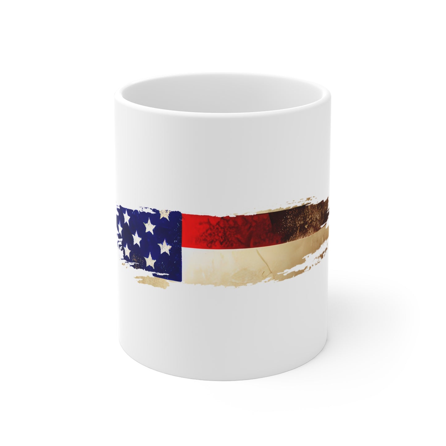 Earth Blend USA Flag Brush Stroke Mug – Rustic American Flag Coffee Cup – Organic Tone Patriotic Design Mug 11oz